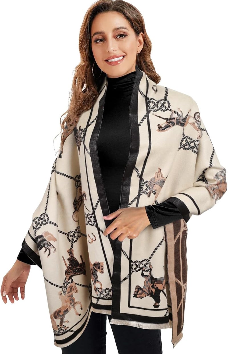 EXTREE Scarfs for Women Pashmina Silky Shawl Wrap for Evening Dressing Blanket Open Front Poncho Cape - Image 3